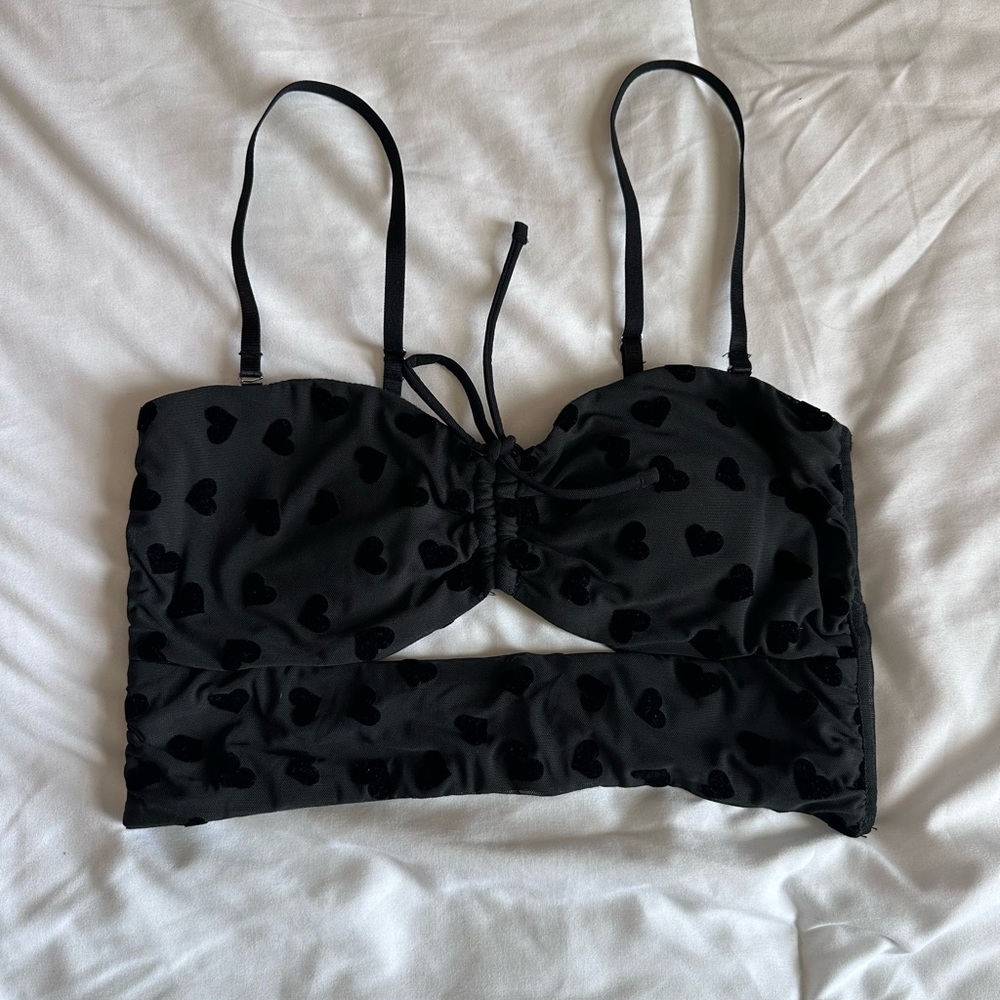 Black Heart Patterned Bathing Suit Crop Top